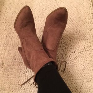 Cute brown ankle boots with ties on back